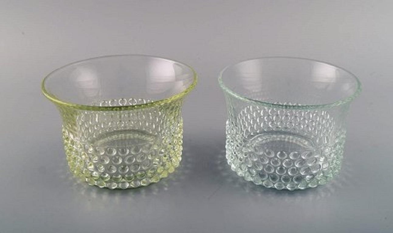 Saara Hopea For Nuutajärvi, Two Bowls In Art Glass, Budded Design, 1960s 1970s