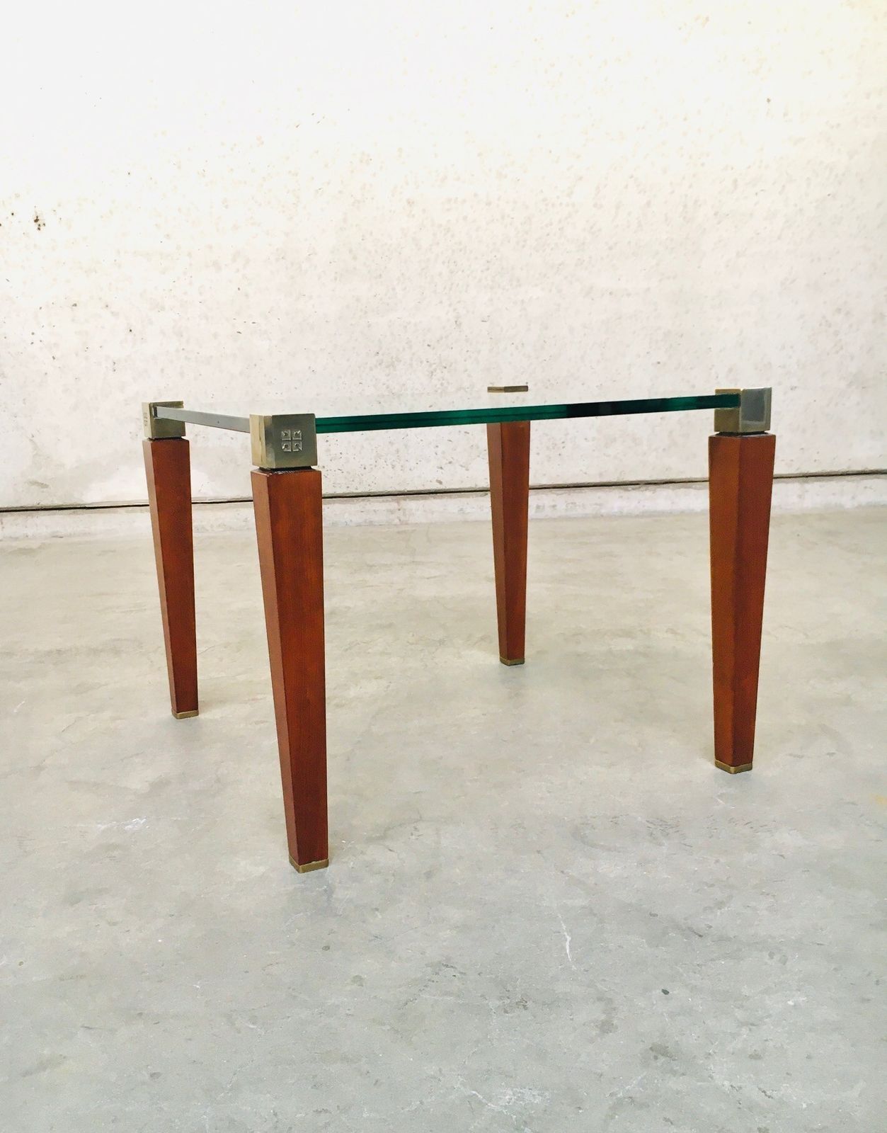 Modernist Design Brass, Wood & Glass Side Table By Peter Ghyczy, 1980s photo for sale