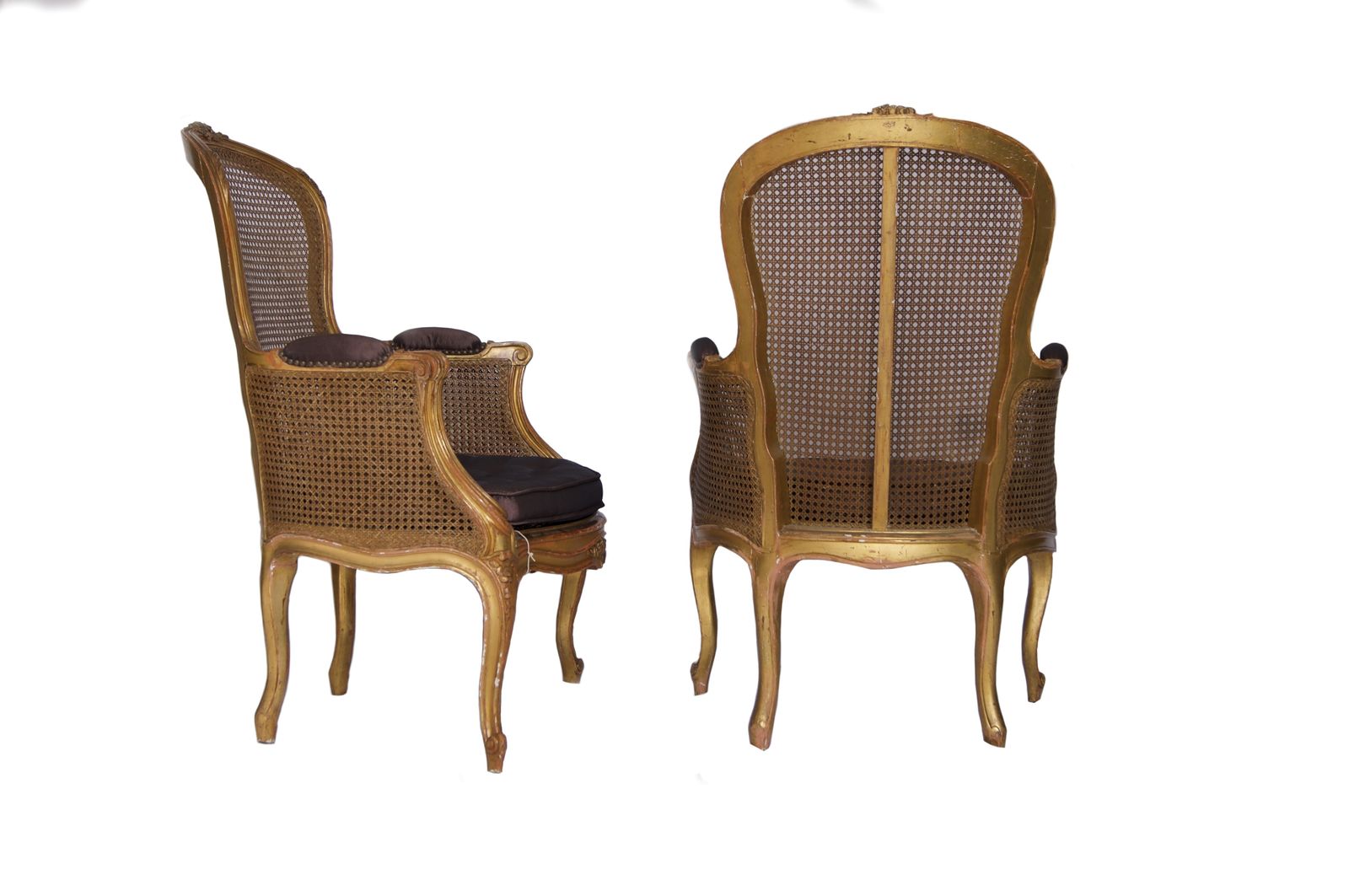 A Pair Of French Carved And Gilt Caned Armchairs, 19th Century photo furniture