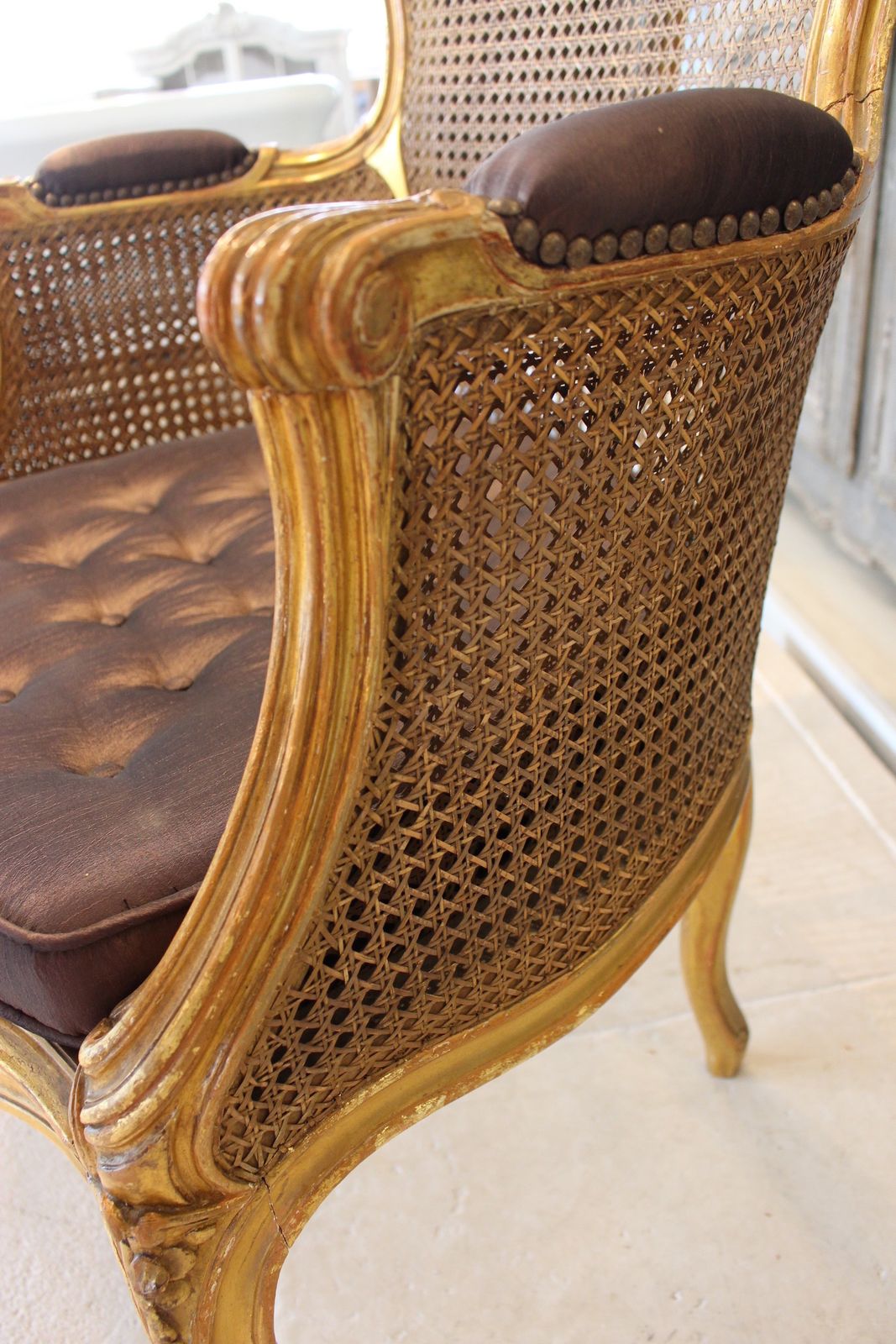 A Pair Of French Carved And Gilt Caned Armchairs, 19th Century photo Furniture