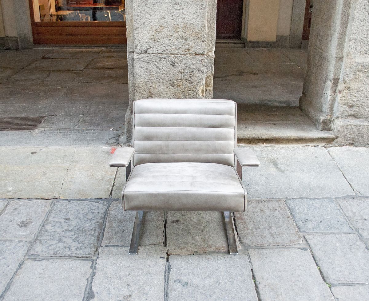 Stalen Fauteuil Met Leren Bekleding, Jaren 1970 photo 2219.36