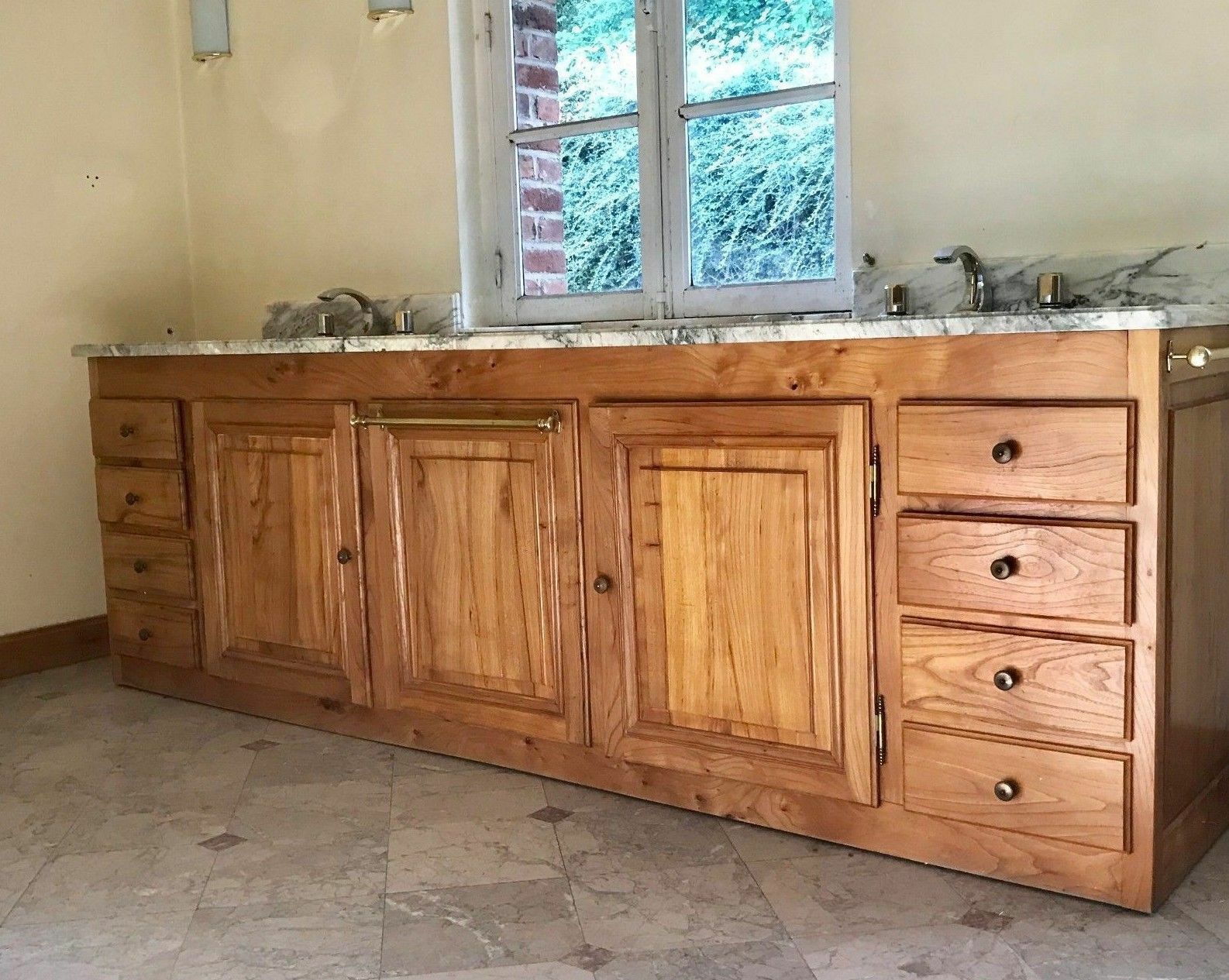 Double Washbasin Cabinet Marble Top Bathroom Cabinet