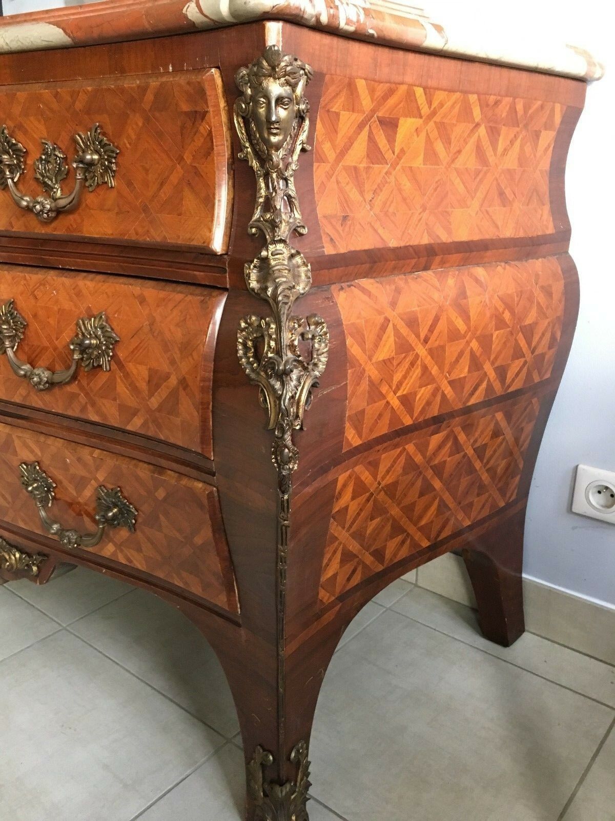 Louis XIV Style Tomb Chest Of Drawers Marquetry Chest Of Drawers Curved Chest Of Drawers Desk photo vintage
