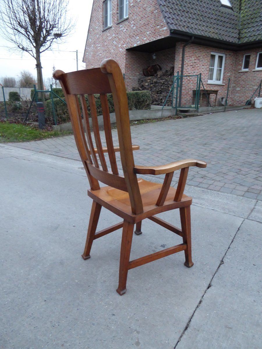Art Nouveau British Oak Armchair From Bennett Bros Birmingham, 1890s photo for sale
