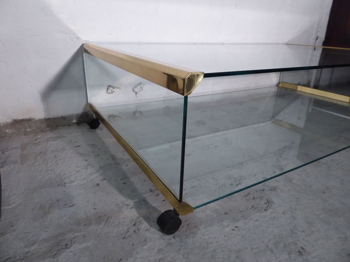 Large Glass & Gilded Brass Coffee Table By Pierangelo Gallotti For Gallotti & Radice, 1970s photo furniture