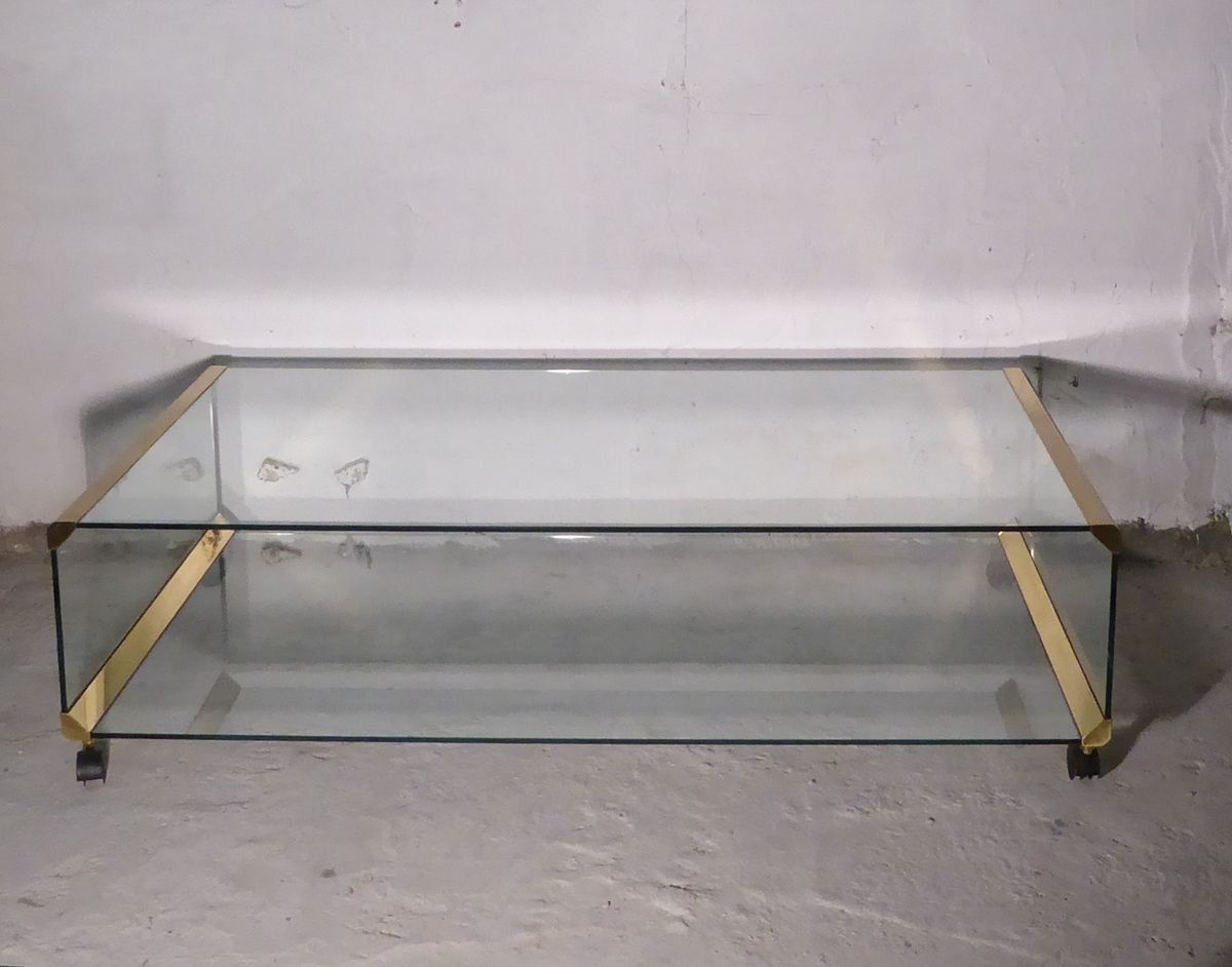 Large Glass & Gilded Brass Coffee Table By Pierangelo Gallotti For Gallotti & Radice, 1970s photo vinterior