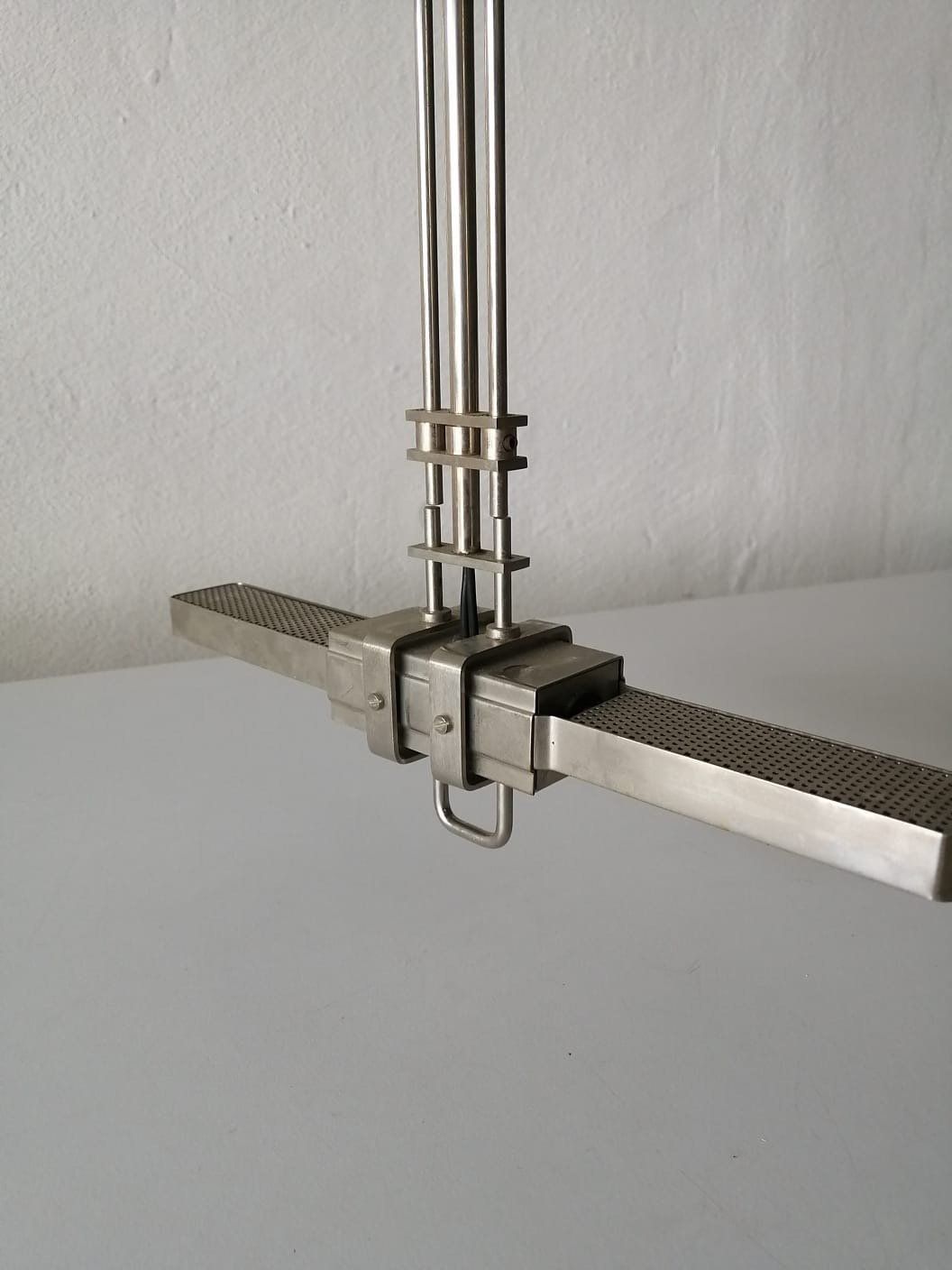 Relco Industrial Style Double Socket Linear Suspension Lamp, 1970s Milano Italy