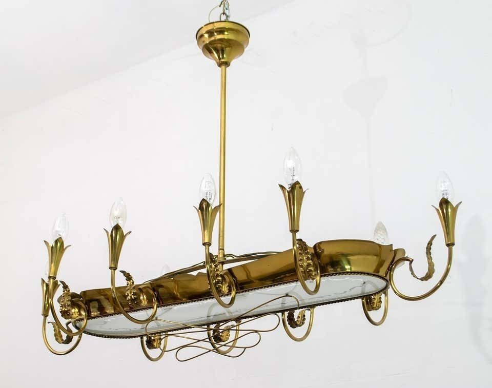 After Pietro Chiesa Mid Century Italian Brass 12 Lights Candelier Fontana Arte 40s photo 6878.0