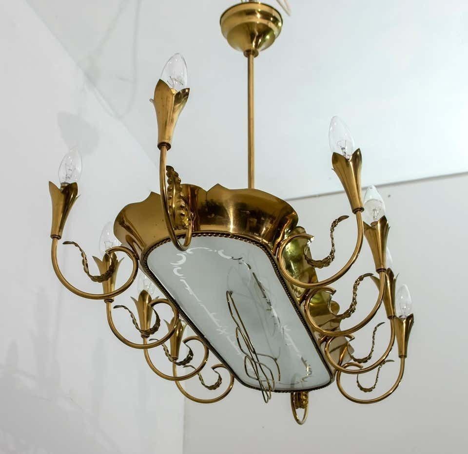 After Pietro Chiesa Mid Century Italian Brass 12 Lights Candelier Fontana Arte 40s photo buy