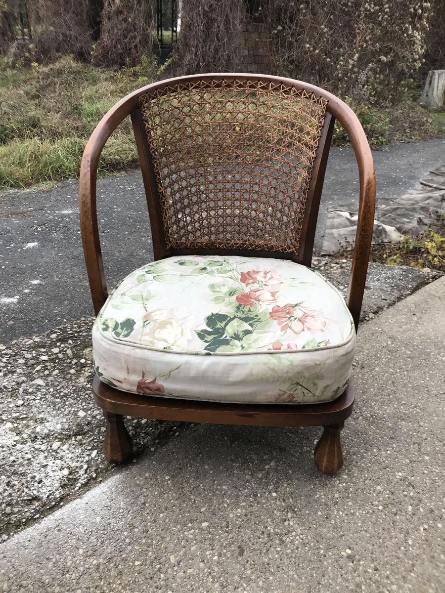 Vintage Floral Fabric And Wood Armchair, 1950s
