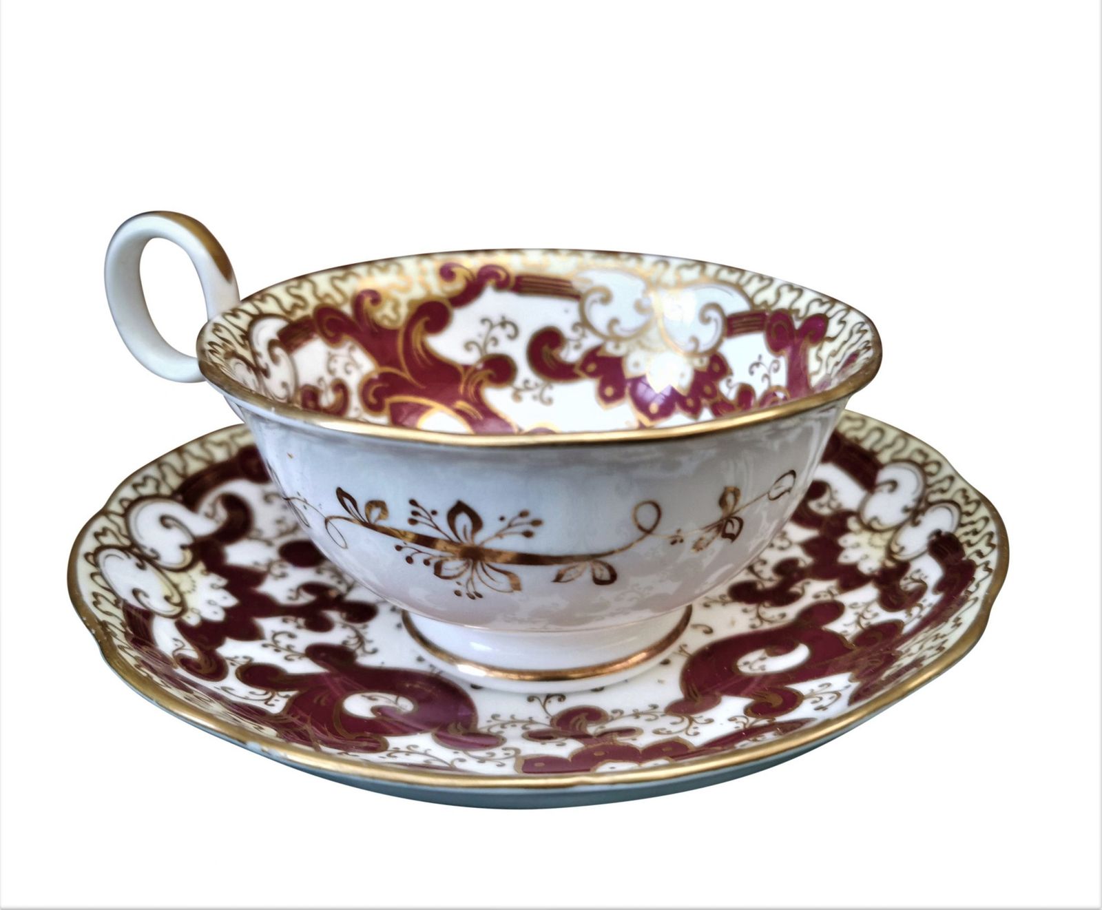 Antique 1830s 1840s Samuel Alcock Red And Gold Breakfast Cup & Saucer photo furniture
