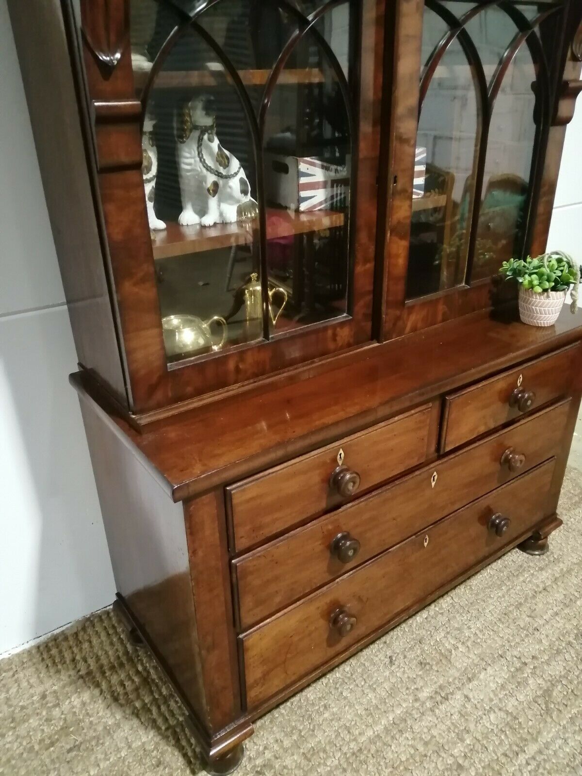Furniture Antique Mahogany Early 19th Century Bookcase Cupboard On Chest C1840 photo