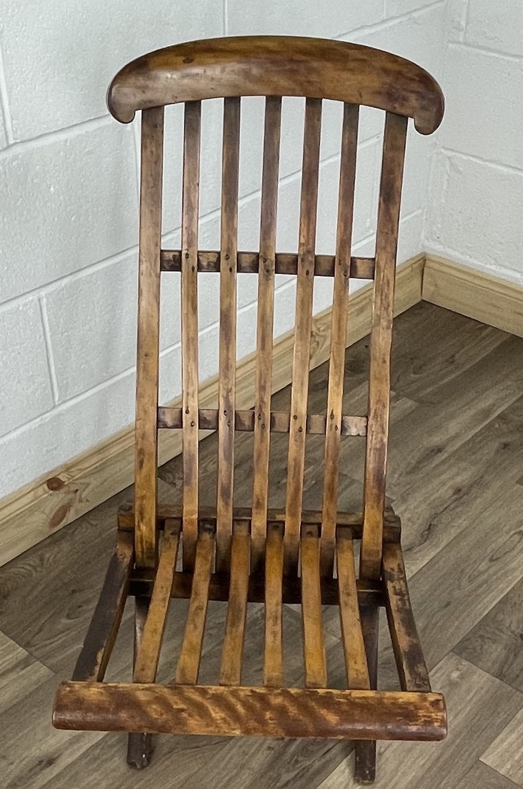Stunning 19th C Cunard Line Teak Slat Back Deck Chair photo furniture
