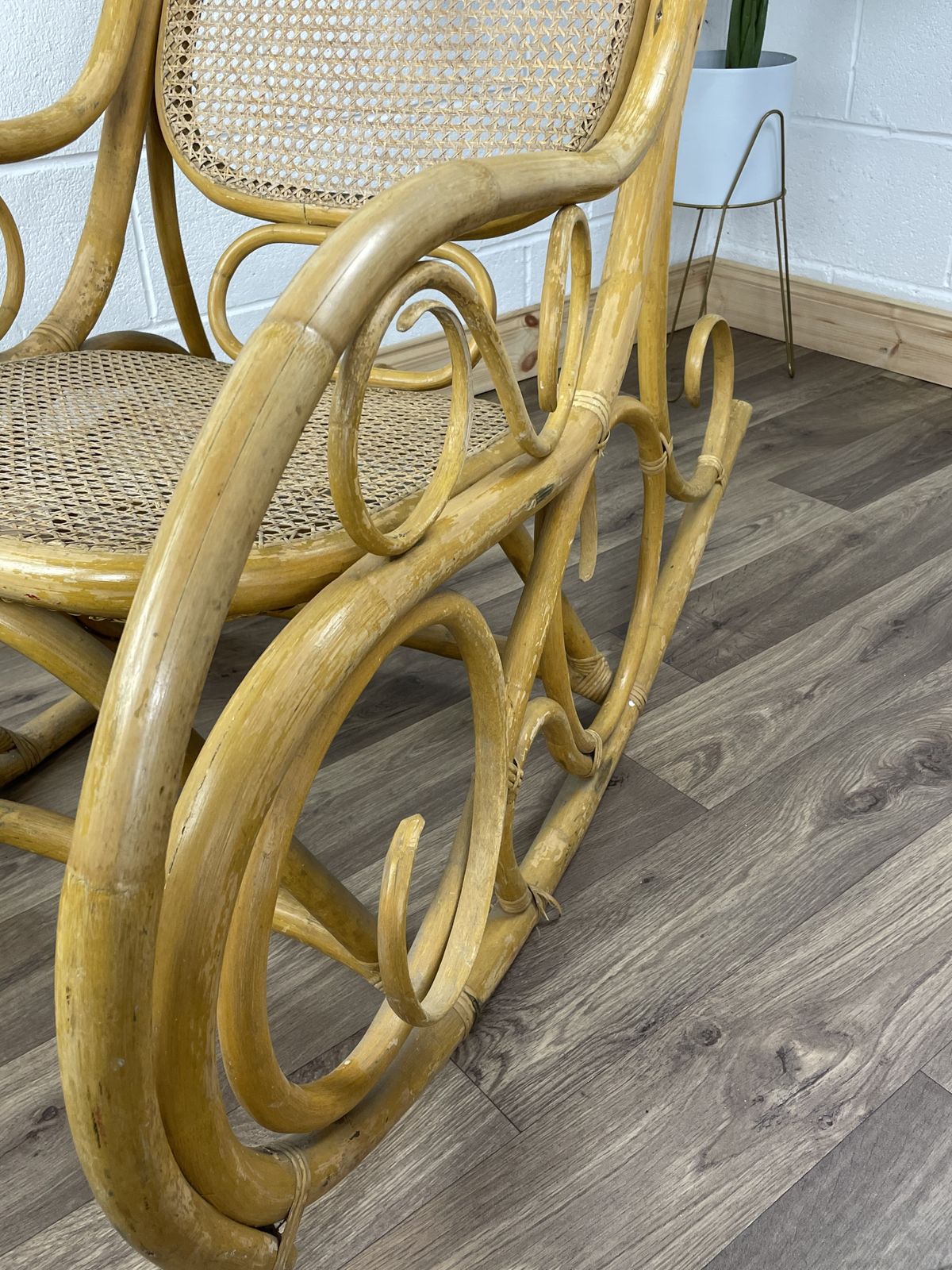 Mid Century Bamboo Rocking Chair, Large In The Style Of Thonet Boho photo for sale