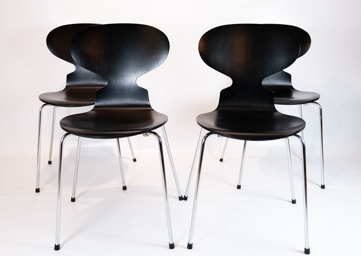 Set Of Four Black Ant Chairs, Model 3101, Designed By Arne Jacobsen In 1952 And Manufactured By Fritz Hansen In 2006.