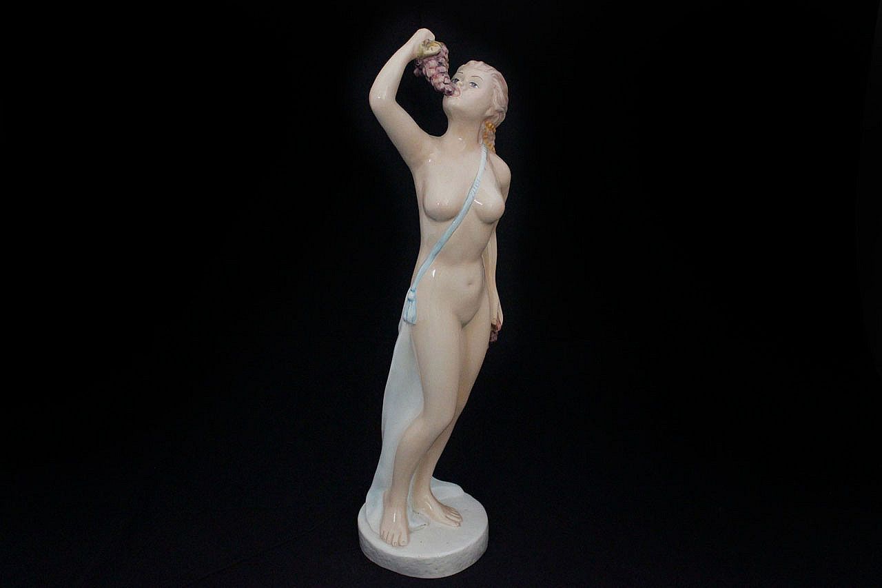 Ceramic Figure Of A Naked Girl With Cloth And Grapes By Ronzan, 1940s