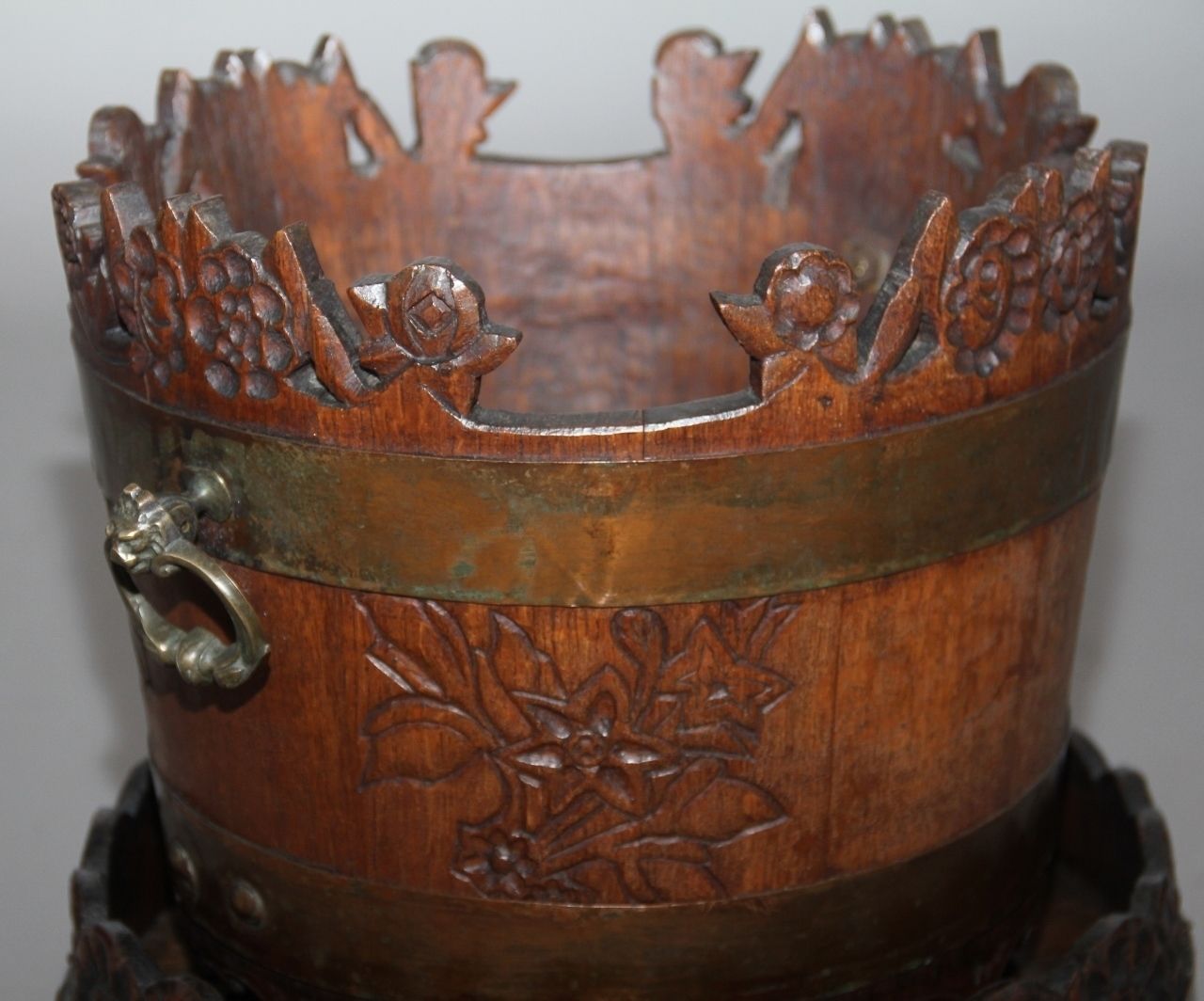 photo for sale 19th Century Carved Oak Bucket And Stand