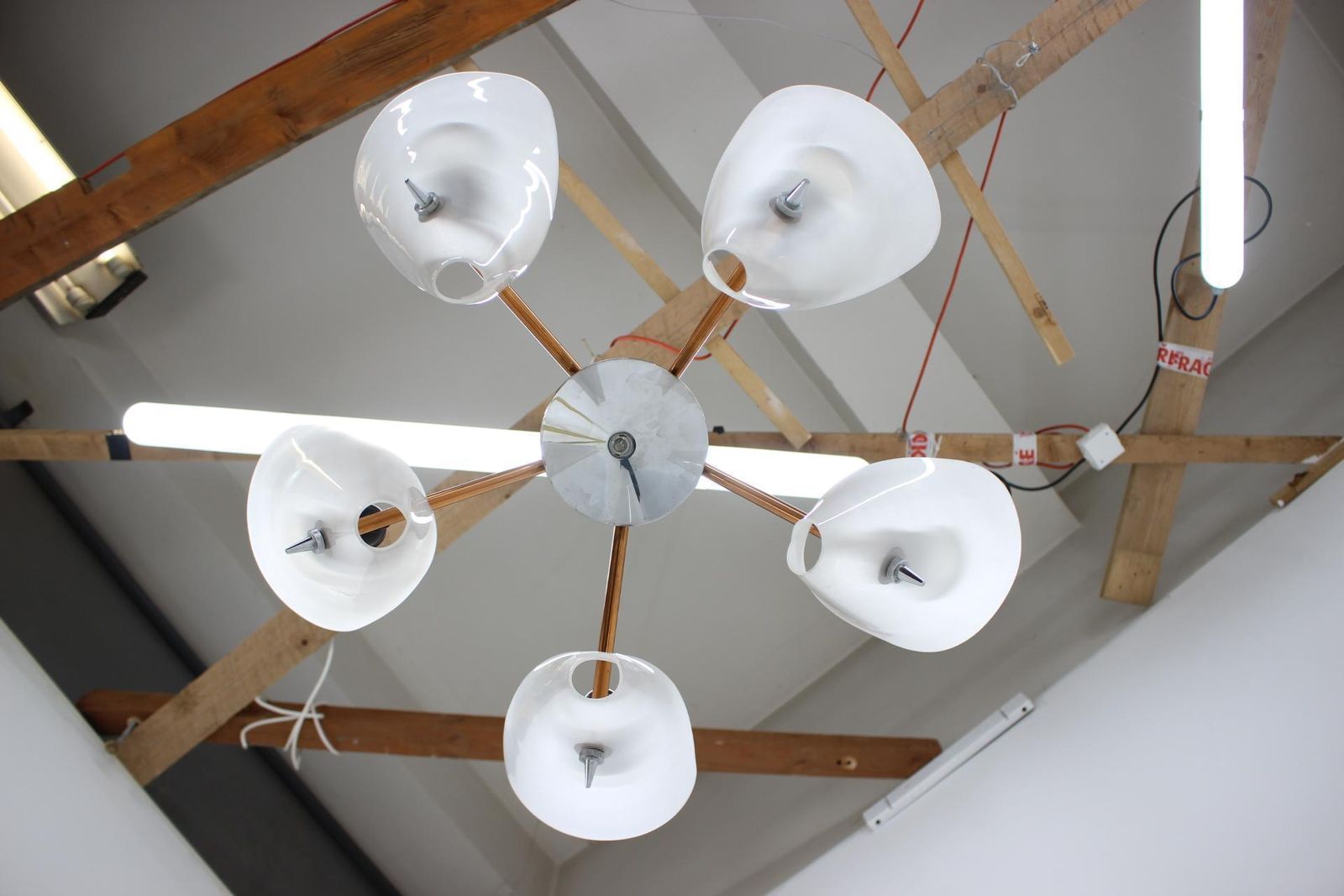 Design Midcentury Brass Pendant / Chandelier   Around 1960s photo Lighting