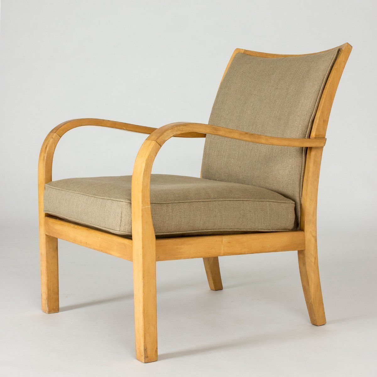 Birch And Linen Lounge Chairs By Axel Larsson For Bodafors, Sweden, 1930s, Set Of 2 photo buy