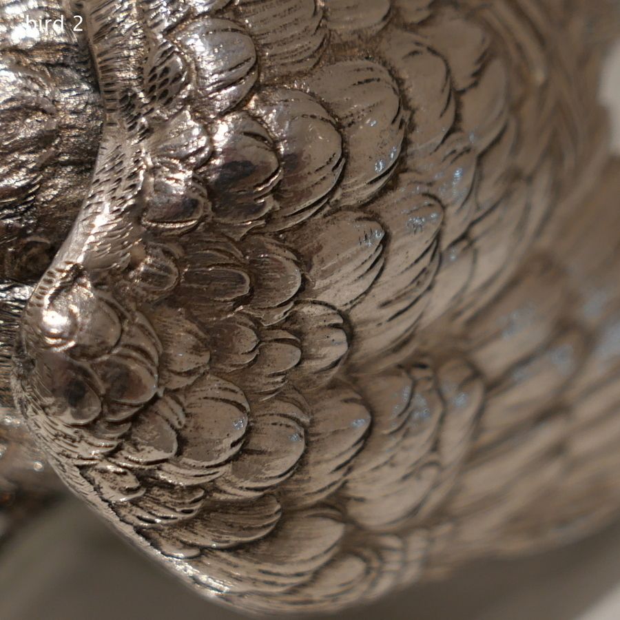 photo for sale 20th Century Modern Sterling Silver Pair Of Large Pheasants London 1976 Mappin & Webb