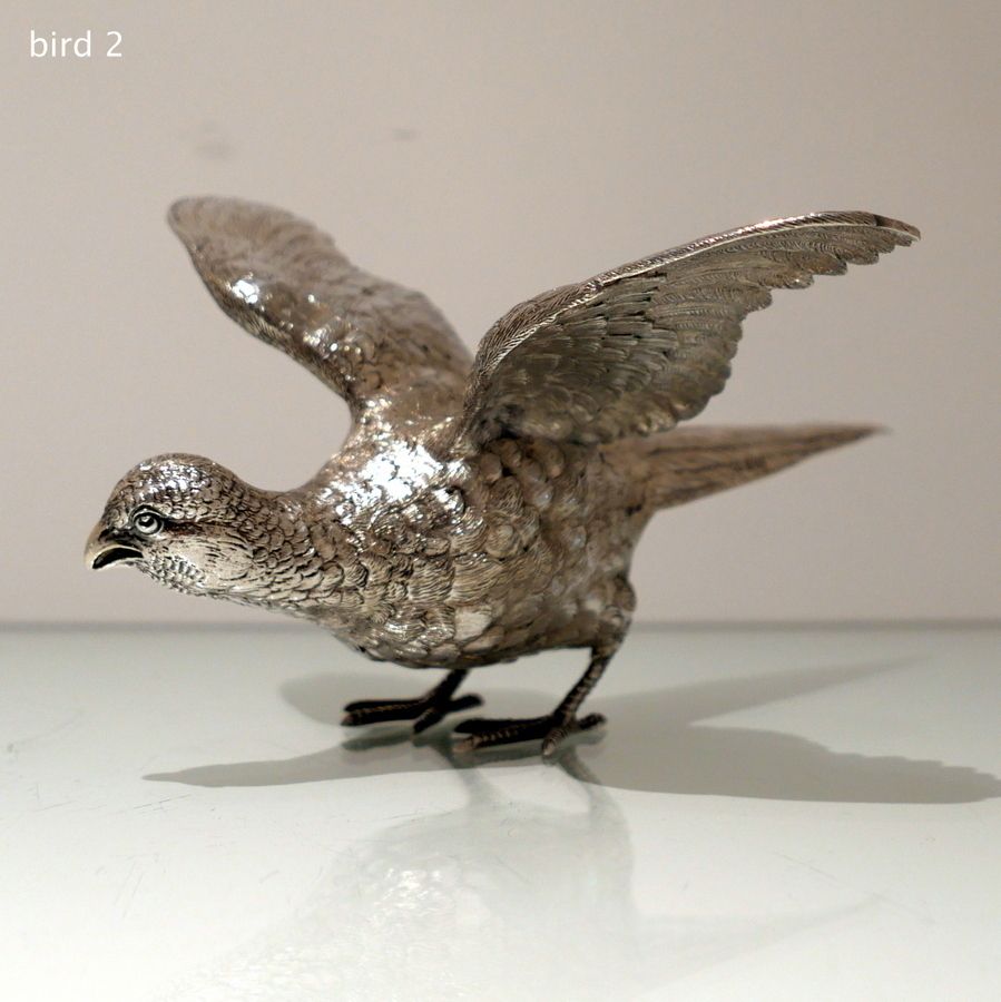 photo vinterior 20th Century Modern Sterling Silver Pair Of Large Pheasants London 1976 Mappin & Webb
