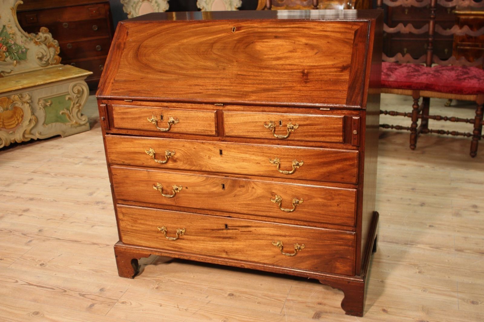 Antique English Bureau In Mahogany Wood