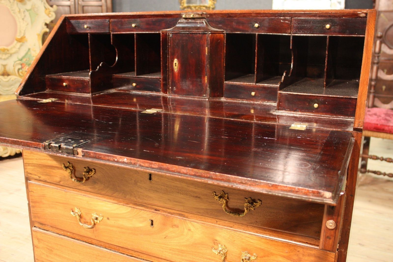 Antique English Bureau In Mahogany Wood photo buy