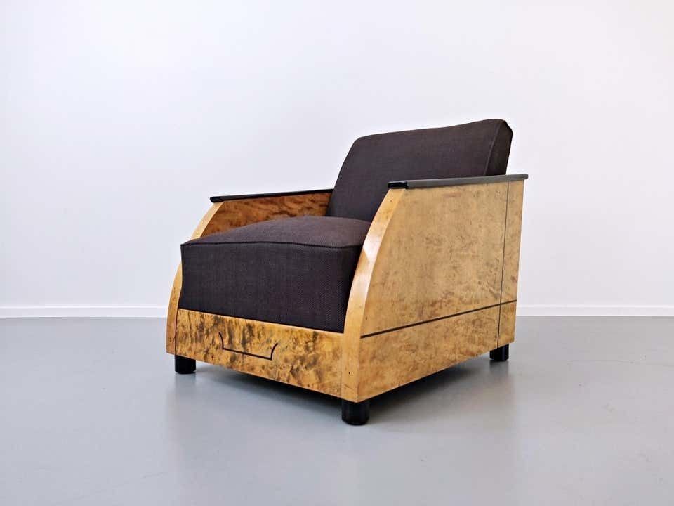 photo for sale Pair Of Art Deco Club In Polished Burr Wood