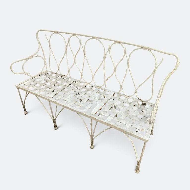 Early 1920s French Faux Bamboo Wrought Iron Garden Bench photo for sale
