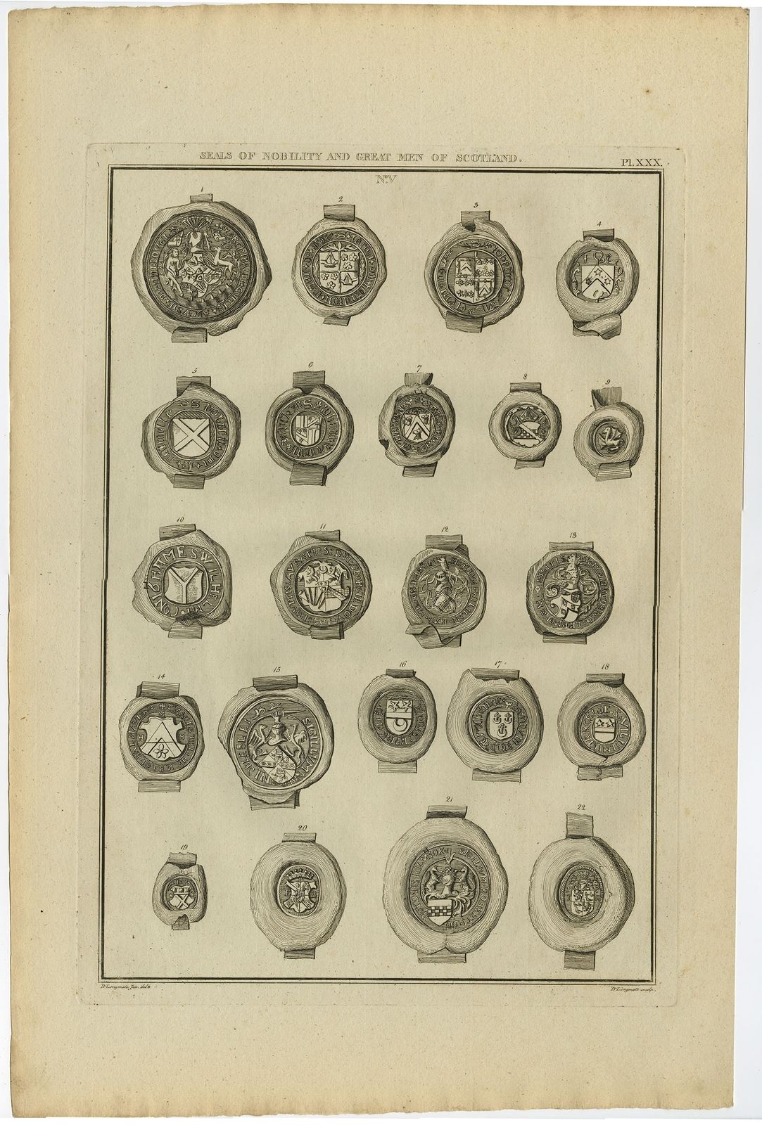 Antique Print Of Seals Of Nobility And Important Men Of Scotland By Astle (1792)