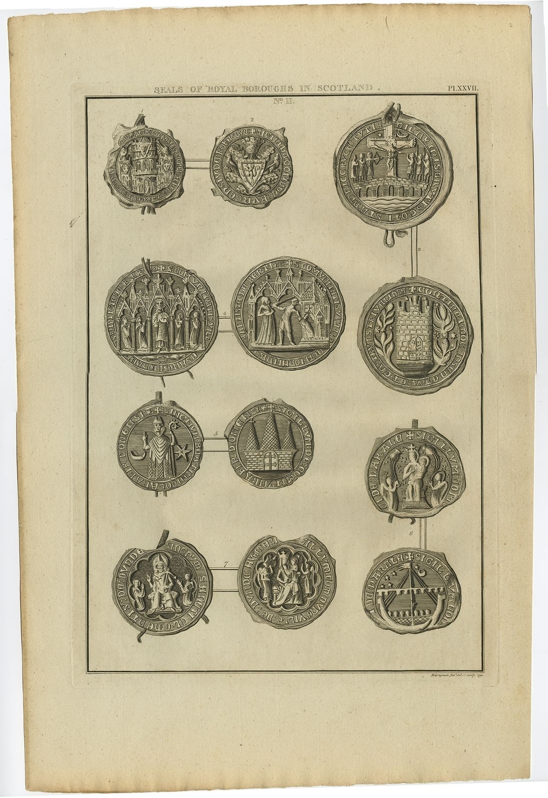 Antique Print Of Seals Of Royal Boroughs In Scotland By Astle (1792)