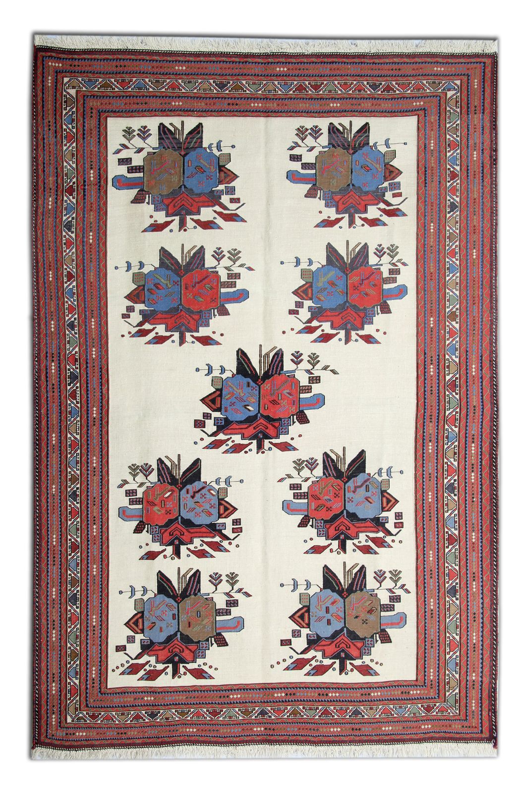 Floral Flat Woven Afghan Kilim Rug, Handmade Oriental Wool Rug  120x212cm
