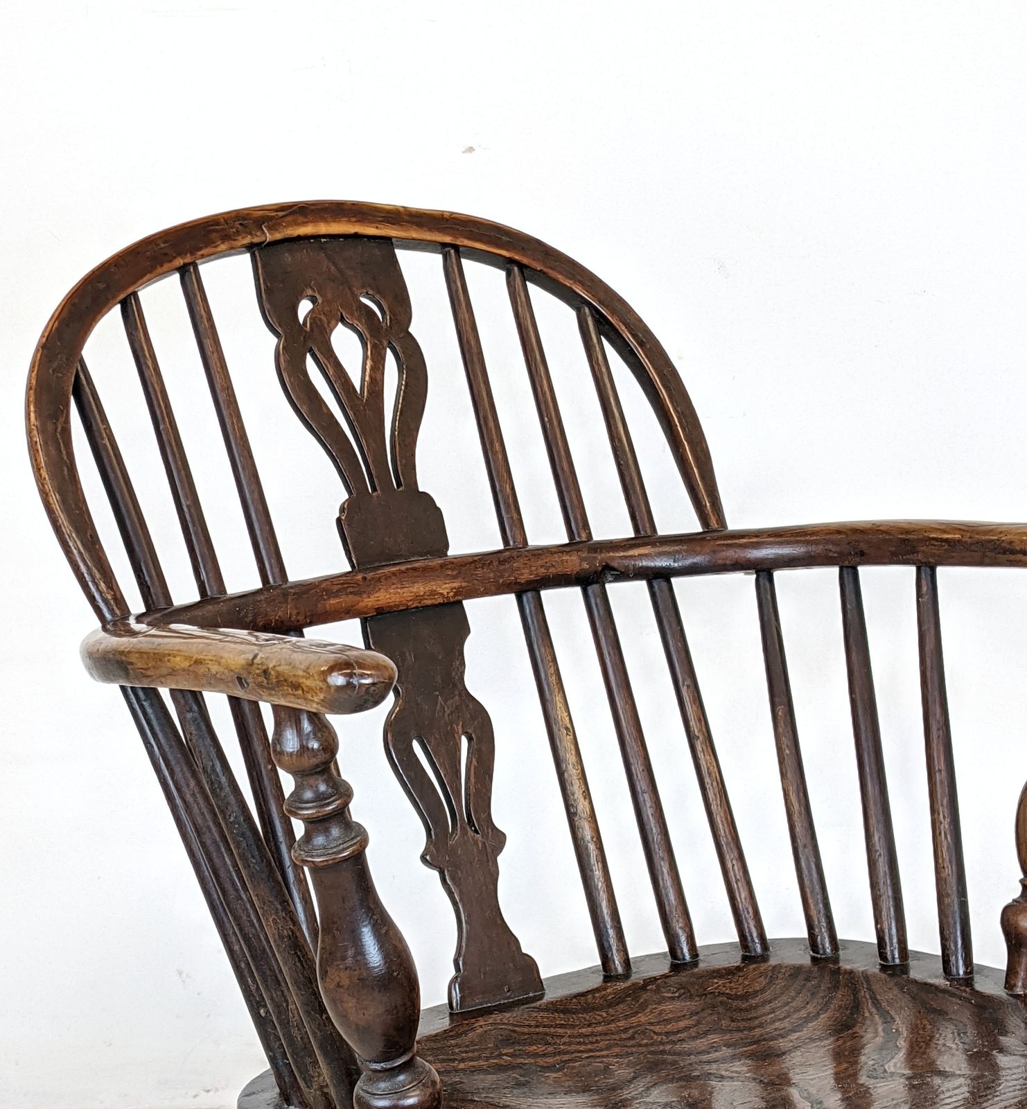 Antique Child's Windsor Chair, Yew And Elm, Crinoline Stretcher C.1830 photo vintage