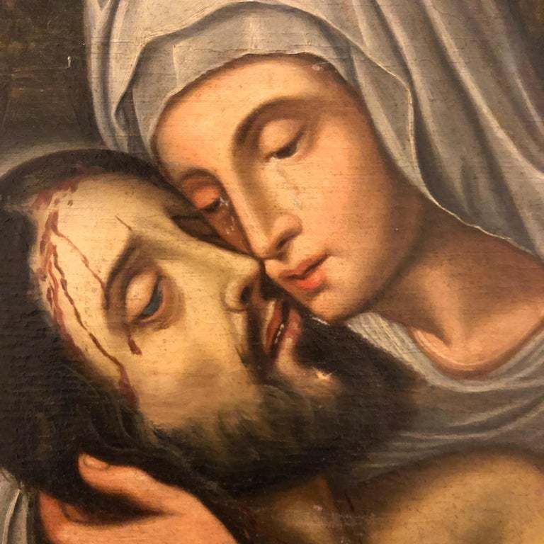 Spanish School Early 17th Century Oil Painting Of Christ And The Virgin Mary photo Art