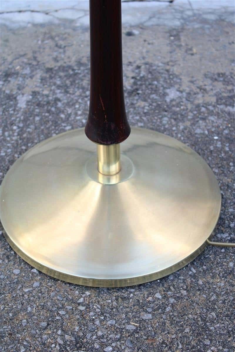 Midcentury Italian Floor Lamp Mahogany Brass Gold Italian Design Fabric Dome photo vintage