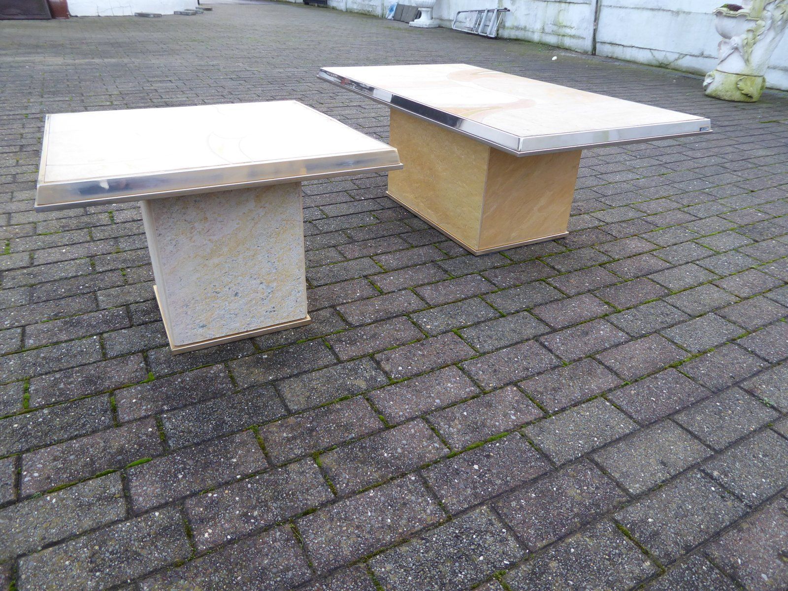 Inlaid Marble And Brass Coffee Tables By Paul Kingma For Fedam, 1970s, Set Of 2
