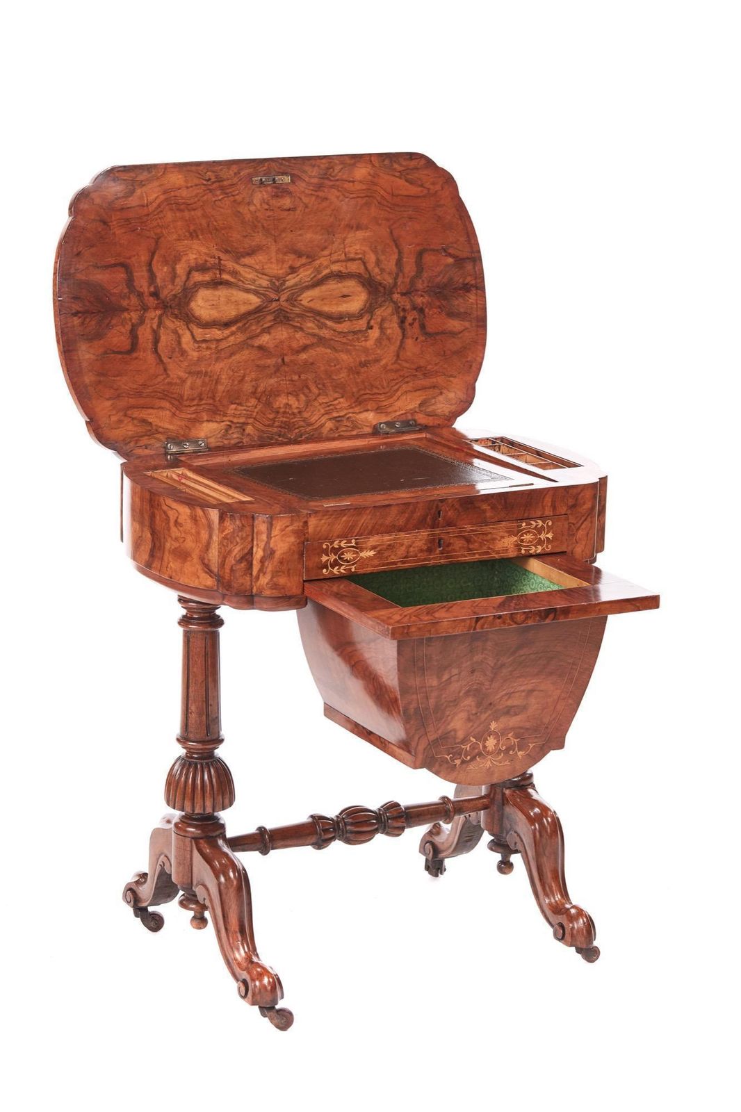 Antique Early Victorian 19th Century Inlaid Burr Walnut Writing Or Sewing Table photo Furniture