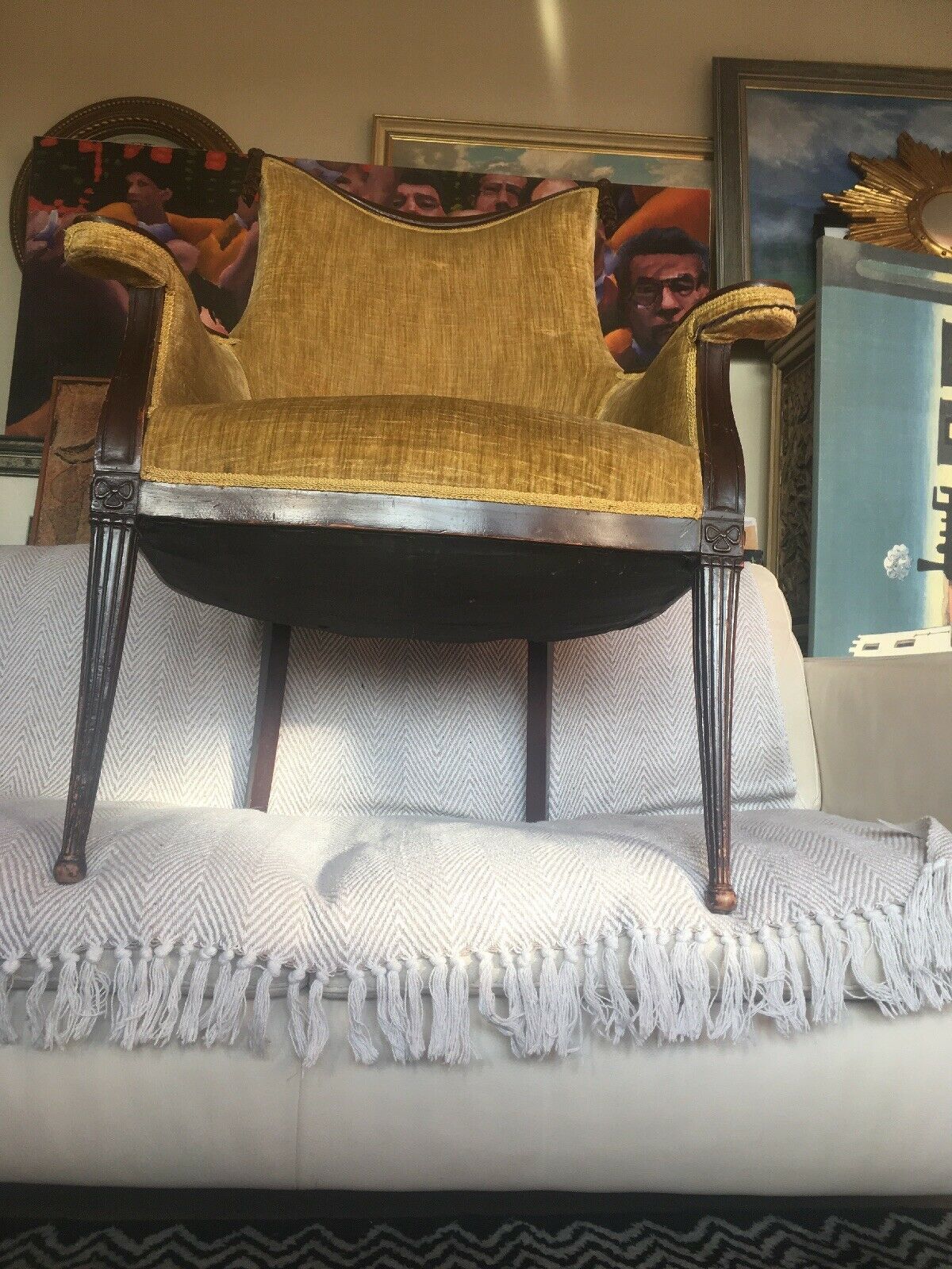 Furniture Rare Stunning Grosfeld House Swag And Drape Armchair, Hollywood Regency photo
