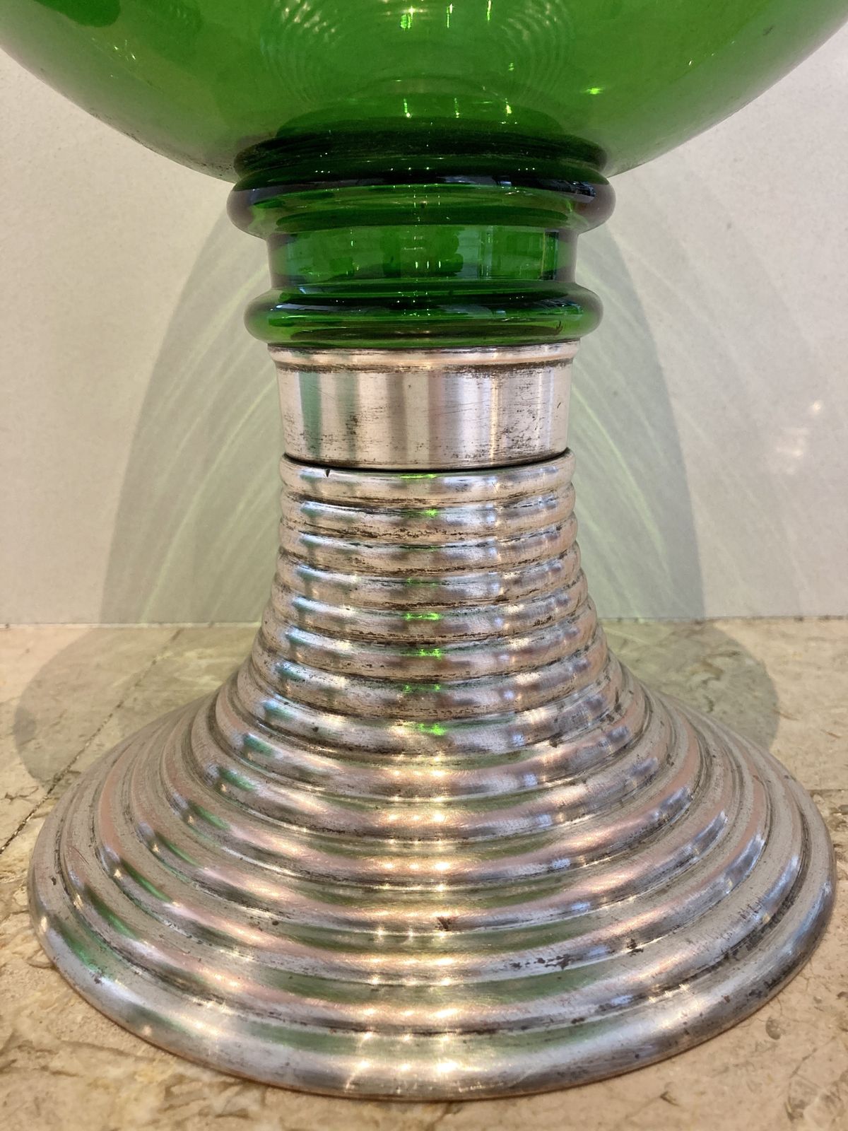 Home Decor Mid Century French Set Of Punch Bowl Green Glass With Top And 2 Matching Cups photo