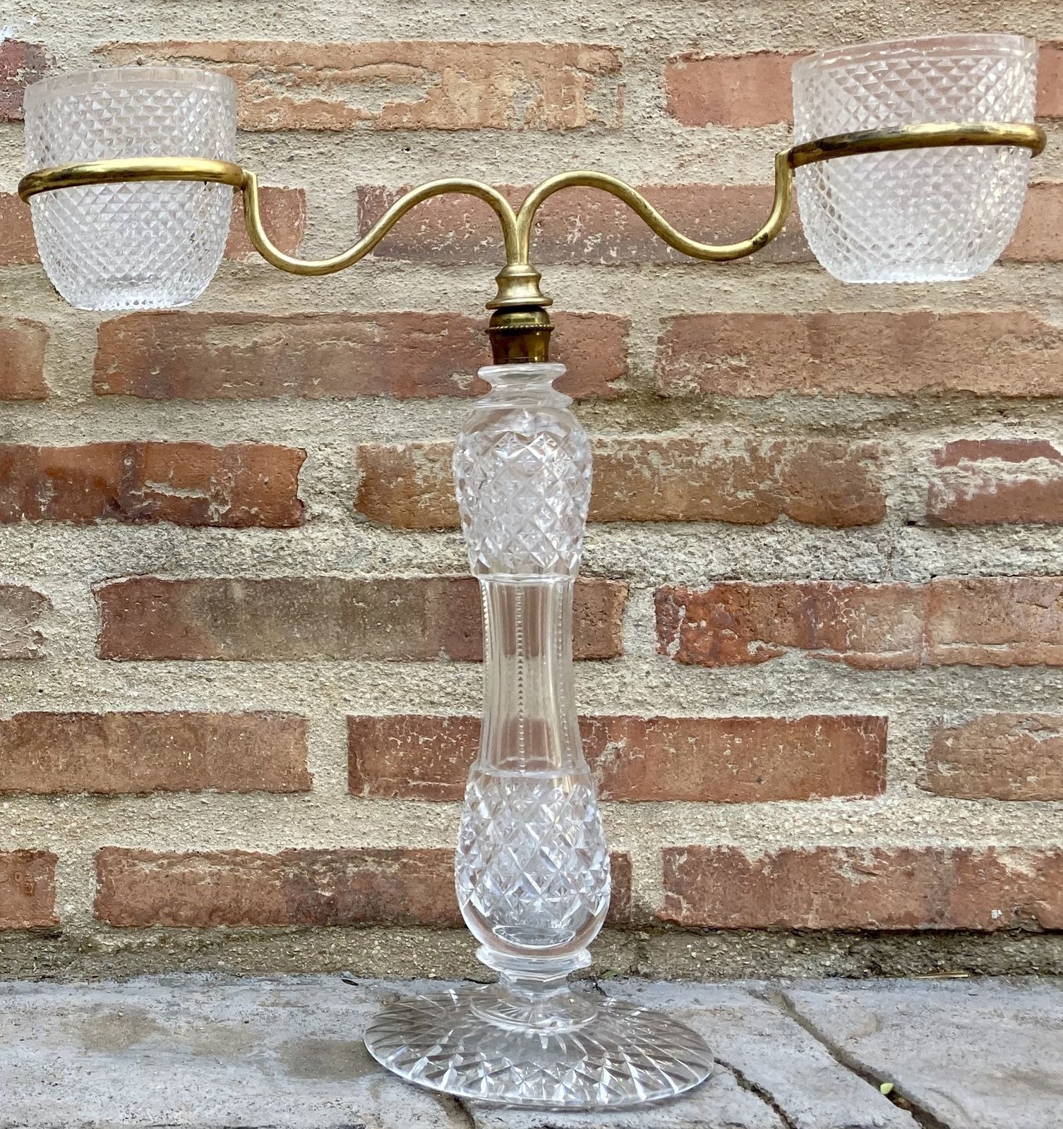 Late XIX Victorian Cut Glass Candle Holders In Brass From Cricklite Clarke Trade