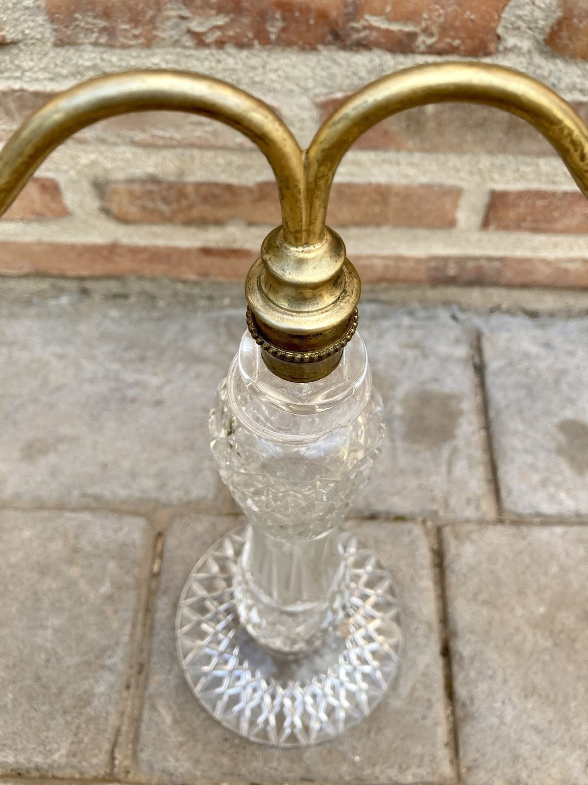 photo for sale Late XIX Victorian Cut Glass Candle Holders In Brass From Cricklite Clarke Trade