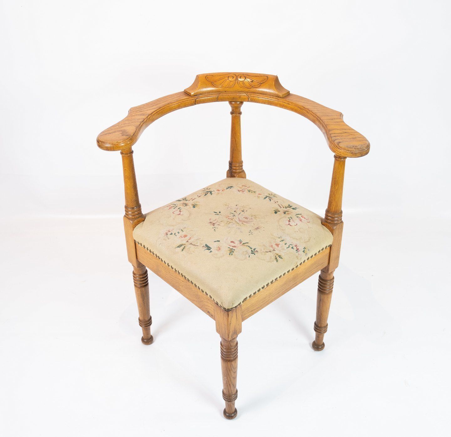 Armchair In Polished Oak And Upholstered With Light Embroidered Fabric From The 1910s. photo furniture