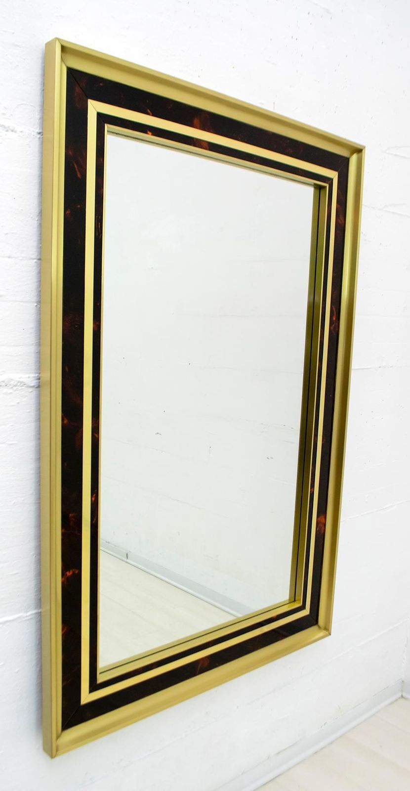 Sandro Petti Mid Century Italian Brass And Celluloid Mirror By Metal Art, 70s photo furniture