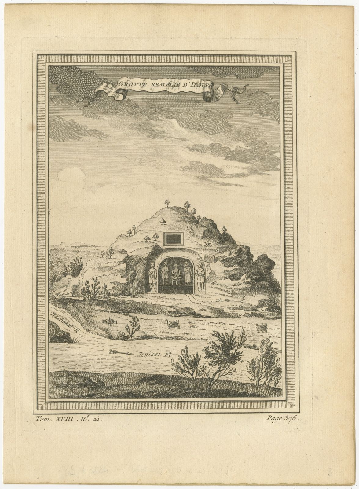 Antique Print Of A Cave Near The Yenisei River By Prévost (1768)