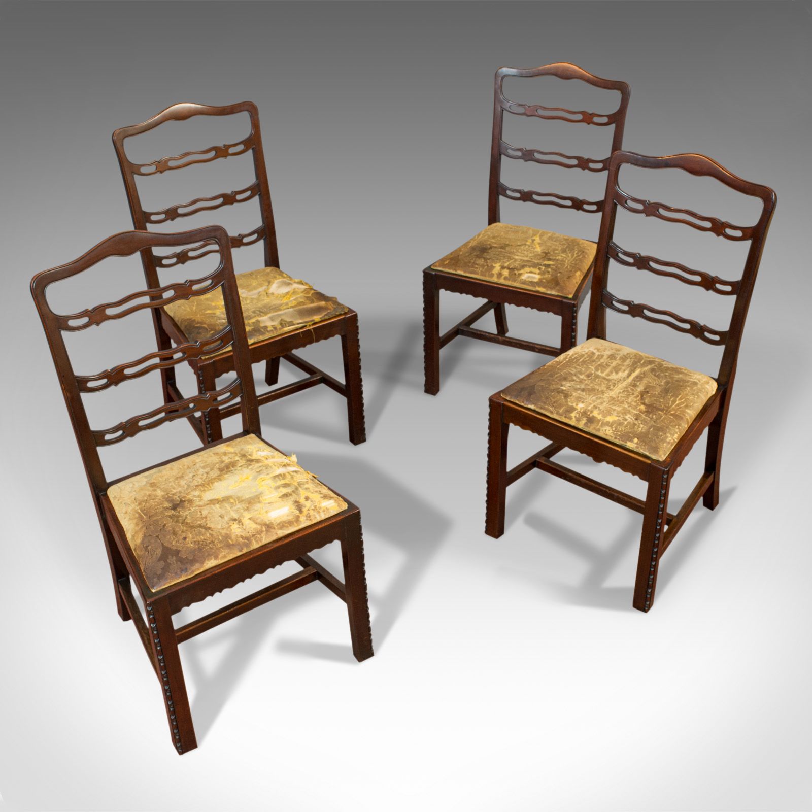Set Of 4, Antique Ladder Back Chairs, Irish, Mahogany, Dining Seat, Victorian photo buy