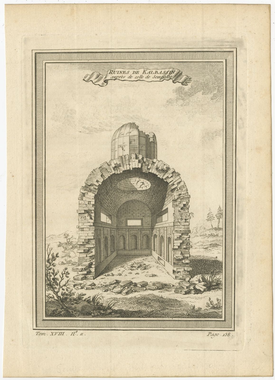 Antique Print Of The Ruins Of Kalbassin By Prévost (1768)