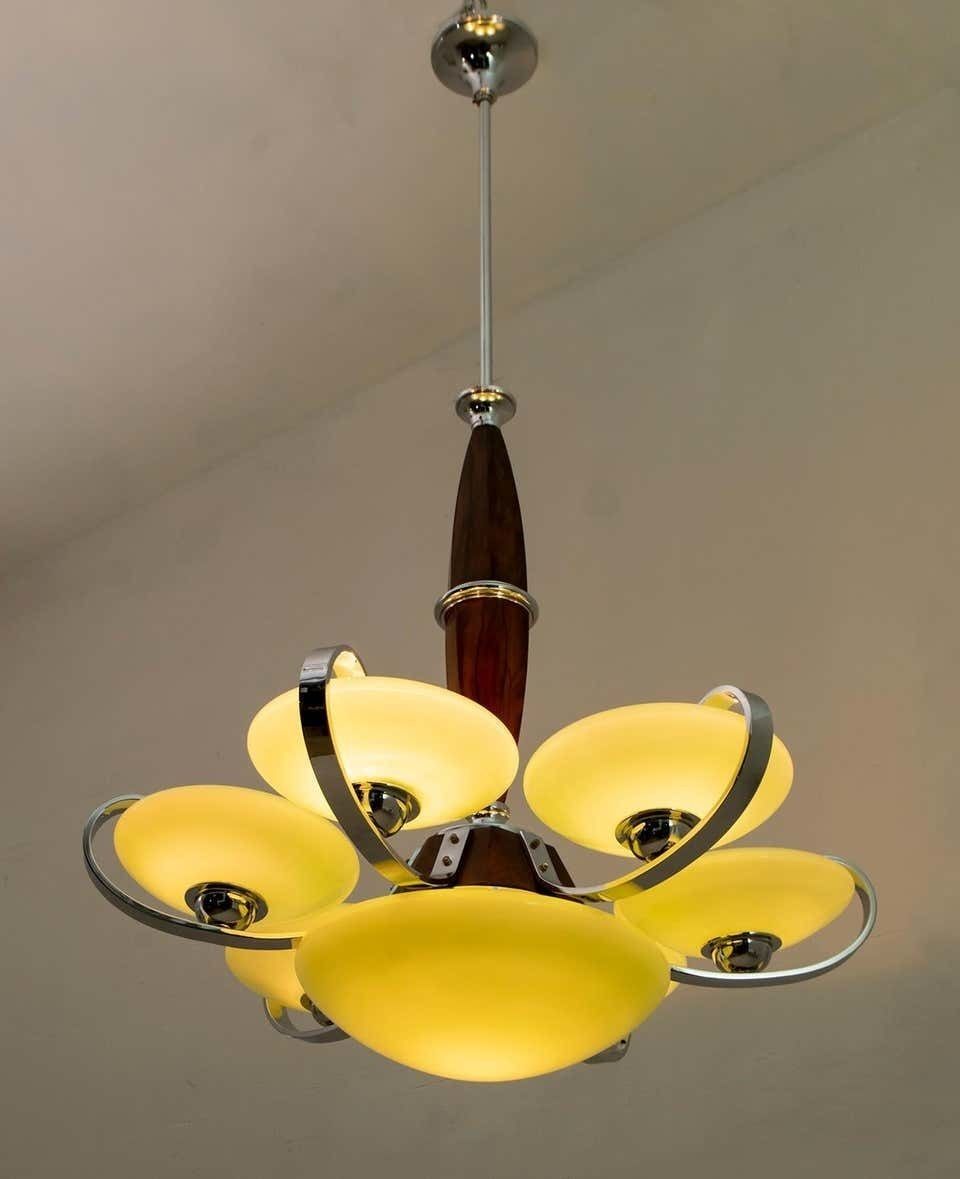 Art Dèco Italian Chrome And "Incamiciato" Glass Chandelier, 1930s