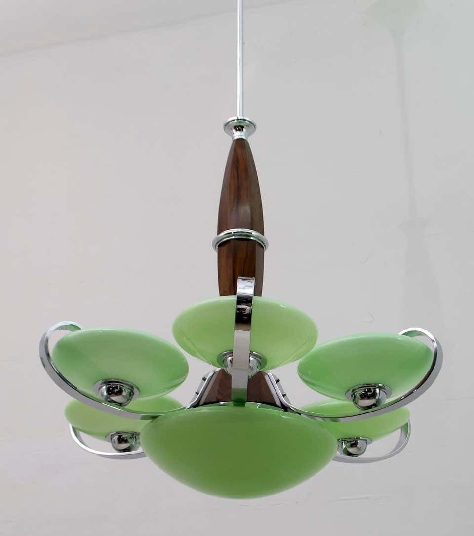 Art Dèco Italian Chrome And "Incamiciato" Glass Chandelier, 1930s photo for sale