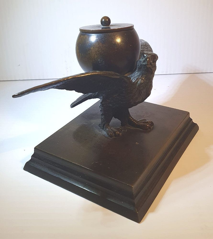 19th Century Bronze Desk Paper Weight Or Inkwell photo furniture