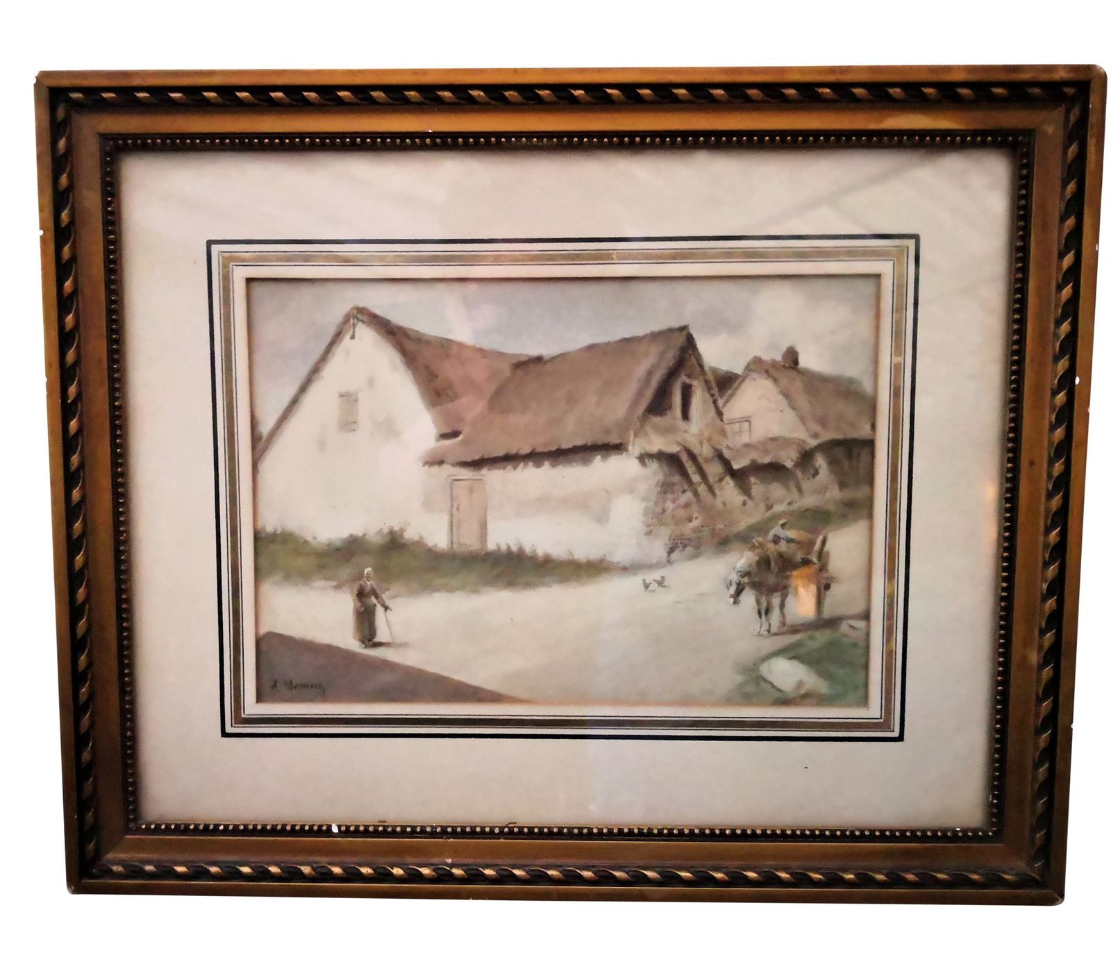 Antique French Watercolour Of A Country Scene By A Monnier